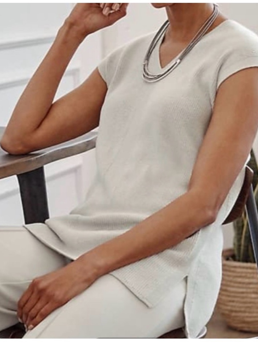 J. Jill Marble Gray V-Neck Short Sleeve Sweater Tunic
